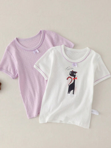 2pcs Cute And Comfortable Short Sleeve T-Shirt For Young Girls