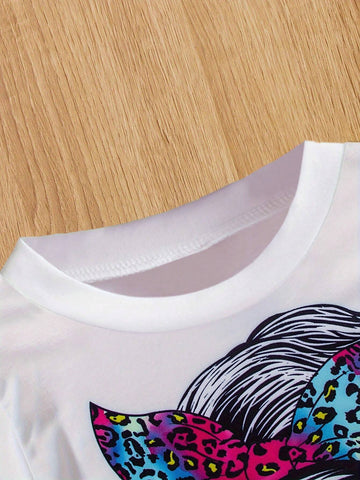 2pcs Cute Young Girl Cartoon Graphic Top And Print Pants For Spring And Fall Parties And Gifts