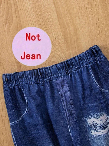 2pcs Cute Young Girl Cartoon Graphic Top And Print Pants For Spring And Fall Parties And Gifts