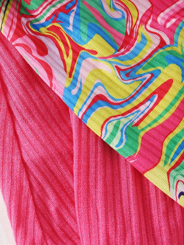 2pcs Girls Colorful Graphic Print Crew Neck Long Sleeve Dress, Solid Color Heart Print Long Sleeve Dress