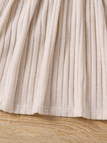 2pcs Girls Elegant Comfortable Knitted Jacquard Faux Fur Trim Ruffled Dress