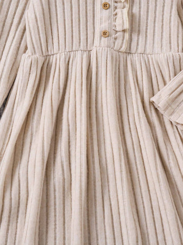 2pcs Girls Elegant Comfortable Knitted Jacquard Faux Fur Trim Ruffled Dress