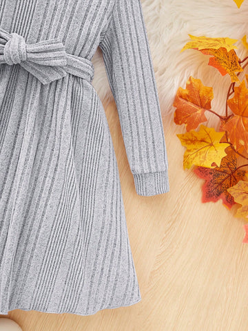 2pcs Girls Fashion Elegant Solid Color Stand Collar Long Sleeve Dress Set