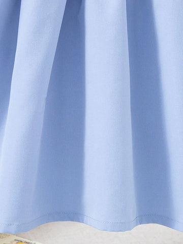 2pcs Girls Heart Embroidery Sleeveless Vest + Solid Color Turndown Collar Long Sleeve Dress Set