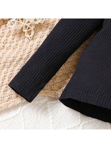 2pcs Girls' Knitted Long Sleeve Undershirt + Plaid Flared Pants Casual Set, Autumn & Winter