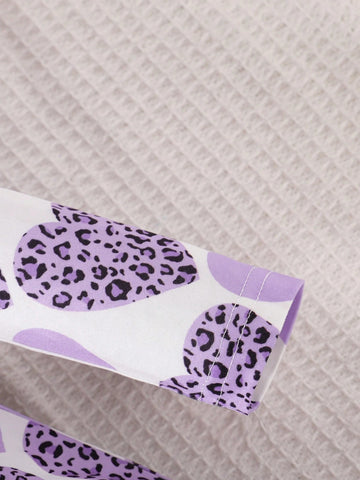 2pcs Girls Leopard Print Heart Graphic Long Sleeve Casual Dress Set