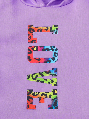 2pcs Girls Letter Print Long Sleeve Sweatshirt & Leopard Flare Pants Children Casual Outfit