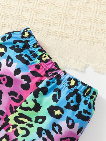 2pcs Girls Letter Print Long Sleeve Sweatshirt & Leopard Flare Pants Children Casual Outfit