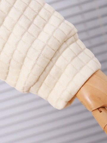 2pcs Girls Plaid Textured Crew Neck Long Sleeve Dress With Floral Decor + Hat, Casual & Cute Set