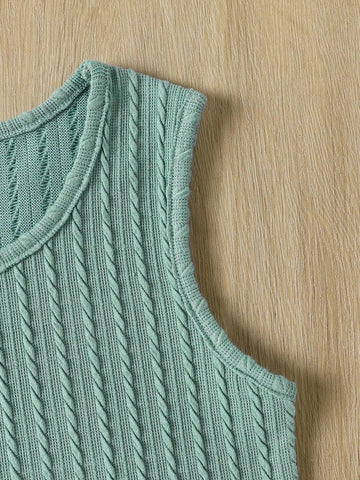 2pcs Girls Retro Ditsy Floral Corduroy High Neck Long Sleeve Ruffle Hem Dress & Textured Knit Camisole Set