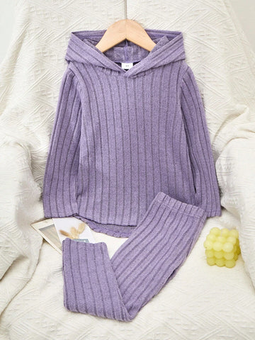 2pcs Girls Striped Hoodies Top And Pant Set