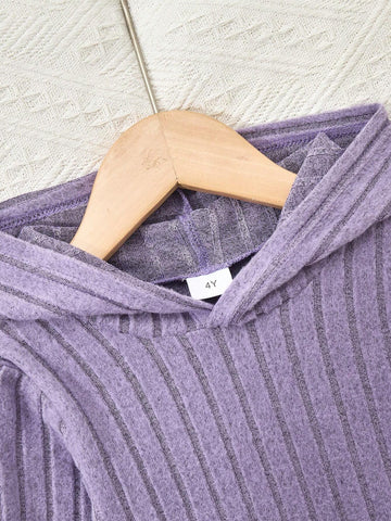 2pcs Girls Striped Hoodies Top And Pant Set