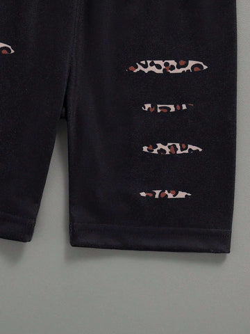 2pcs Girls' Summer Fashionable Outdoor Casual Leopard Print Heart & Letter Printed Short Sleeve T-Shirt, Round Neck Summer Clothes, Comfortable And Breathable For Kids Summer Vacation