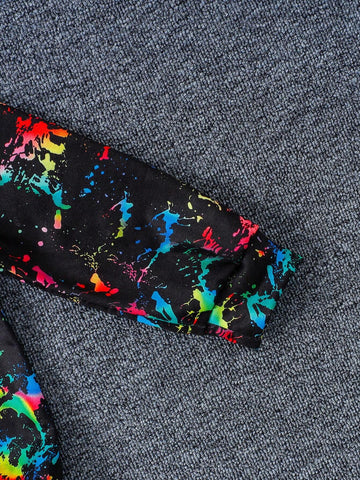 2pcs Girls Tie-Dye Letter & Girl Portrait Printed Hoodie Sweatshirt & Tie-Dye Patchwork Straight Leg Pants Casual Outfit