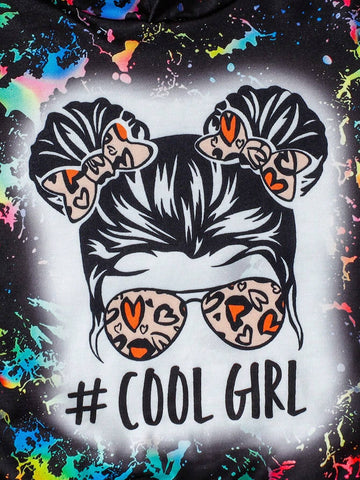 2pcs Girls Tie-Dye Letter & Girl Portrait Printed Hoodie Sweatshirt & Tie-Dye Patchwork Straight Leg Pants Casual Outfit