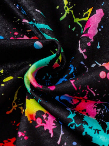 2pcs Girls Tie-Dye Letter & Girl Portrait Printed Hoodie Sweatshirt & Tie-Dye Patchwork Straight Leg Pants Casual Outfit