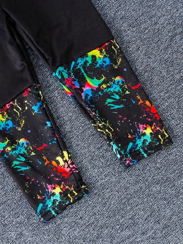 2pcs Girls Tie-Dye Letter & Girl Portrait Printed Hoodie Sweatshirt & Tie-Dye Patchwork Straight Leg Pants Casual Outfit