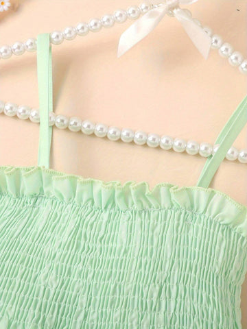 2pcs Girls' Watermelon Print Strappy Sundress, Summer