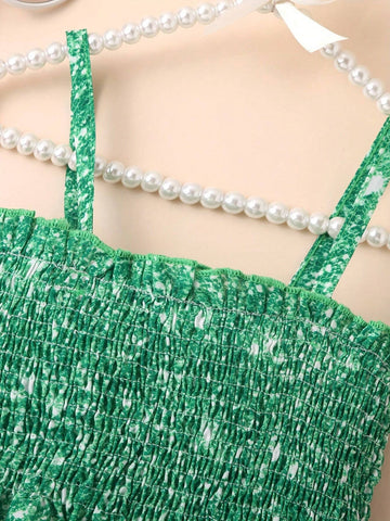 2pcs Girls' Watermelon Print Strappy Sundress, Summer