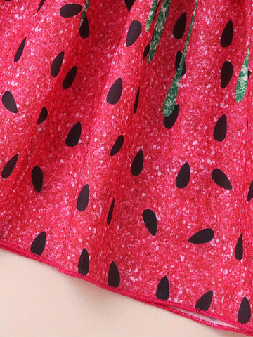 2pcs Girls' Watermelon Print Strappy Sundress, Summer