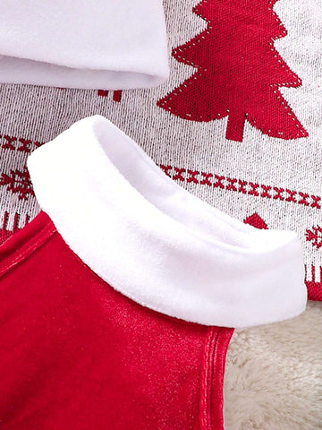 2pcs Halloween Costume Young Girls Christmas Fashion Simple Santa Dress