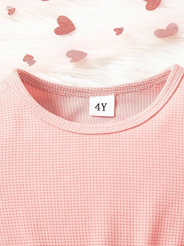 2pcs Red Heart Print Dress Set, Spring/Autumn