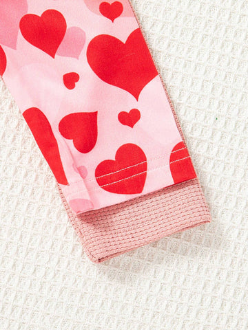 2pcs Red Heart Print Dress Set, Spring/Autumn