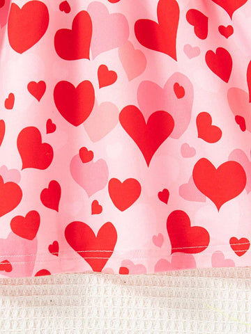 2pcs Red Heart Print Dress Set, Spring/Autumn