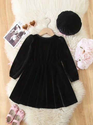 2pcs Set Mother Daughter Matching Outfits Elegant Velvet Bow Decor Long Sleeve Dress, Sweet & Stylish For Spring/Autumn (Sold Separately)