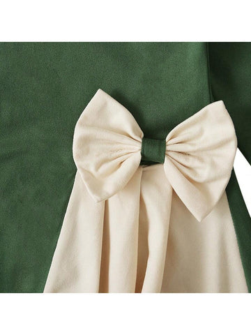 2pcs/Set Young Girl Long Sleeve Bowknot Maxi Dress + Headscarf