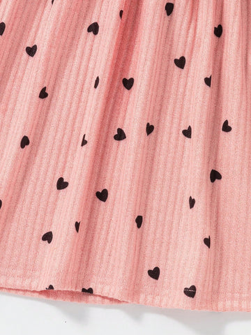 2pcs Solid Color & Heart Print Cami Dress, Suitable For Girls Summer Holiday & Casual Wear, Gift