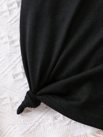 2pcs Toddler Girls' Short Sleeve Round Neck T-Shirt Set, Cute Printed Summer Outfits With Fashionable Long Sport Pants. Ideal For Casual Wear In Summer.