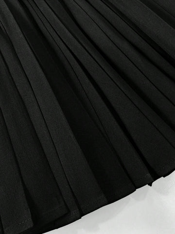 2pcs Women Casual Business Slim Fit V-Neck Vest Jacket And Short Pleated Skirt Set, Dress Up With Blazer, Suitable For Spring/Summer Commuter