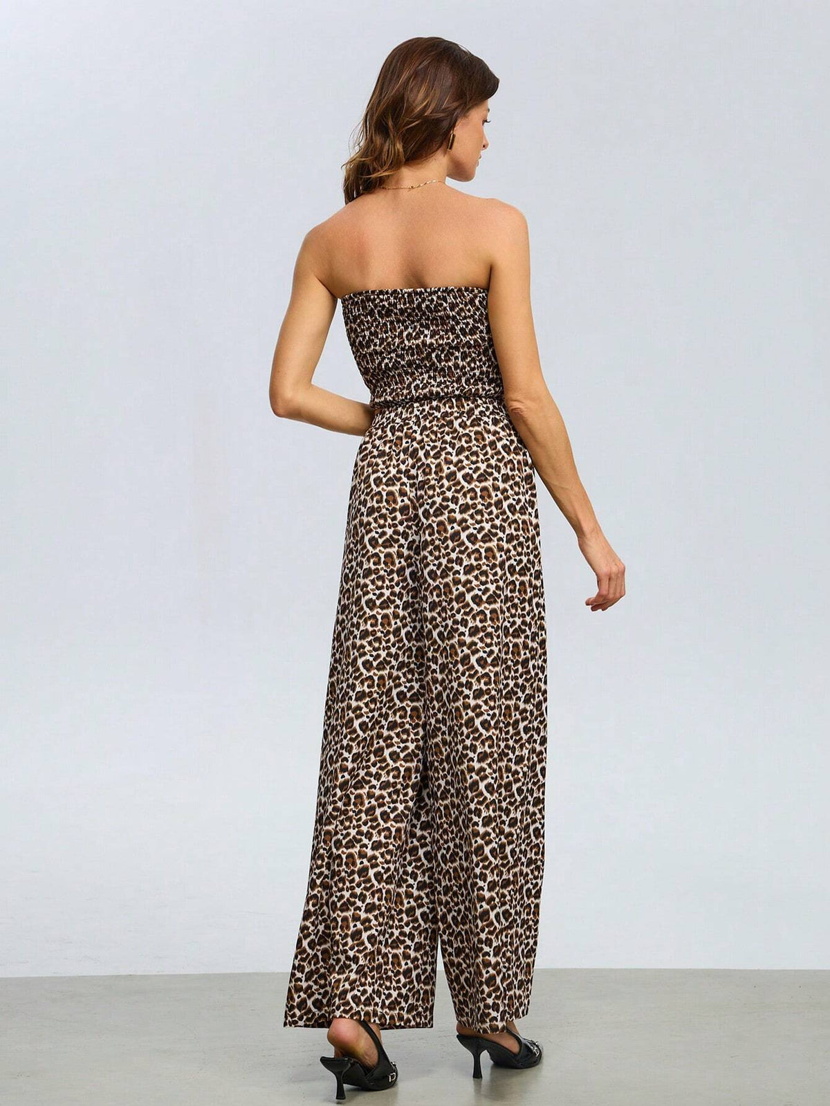 2pcs Women's Bohemian Leopard Print Bandeau And Pants Set