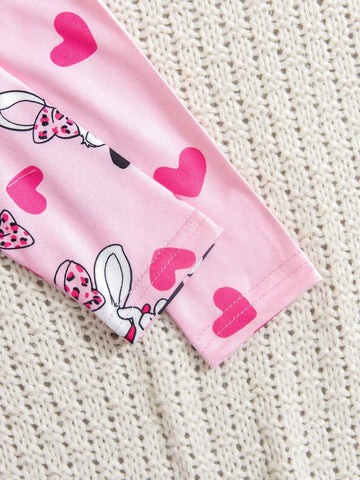 2pcs Young Girl Adorable Pink Cartoon A-Line Long Sleeve Dress Set: Leopard Print Pink Ruffle Cap Sleeve Dress