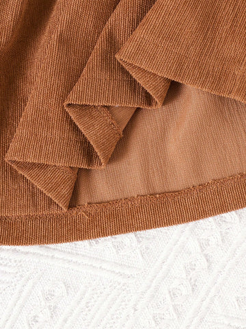 2pcs Young Girl Black Corduroy Patchwork Butterfly Decor Flared Dress