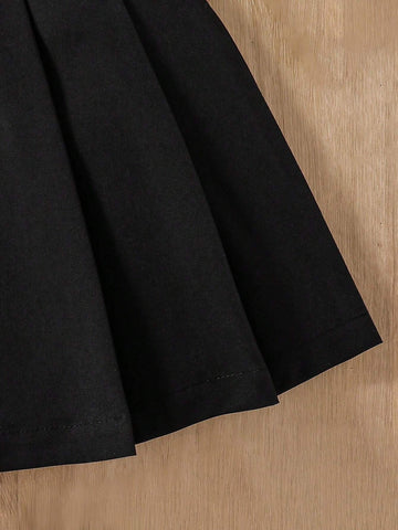 2pcs Young Girl Casual Letter Print Crew Neck Sweatshirt And Pleated Skirt Set, Spring/Fall