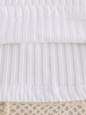 2pcs Young Girl Casual Long Sleeve Top & Denim Skort Set