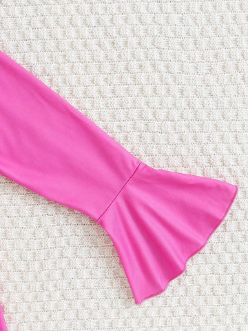 2pcs Young Girl Girls Casual Giraffe Print Bell Sleeve Top And Long Pants Outfit, Cute Autumn/Winter Set