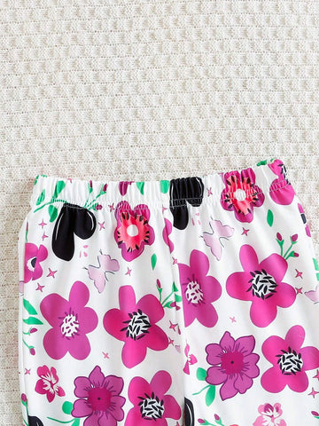 2pcs Young Girl Girls Casual Giraffe Print Bell Sleeve Top And Long Pants Outfit, Cute Autumn/Winter Set