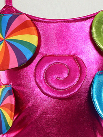 2pcs Young Girl Halloween Party Costume Halloween "Trick-Or-Treat", Sweet And Cute Candy Dress