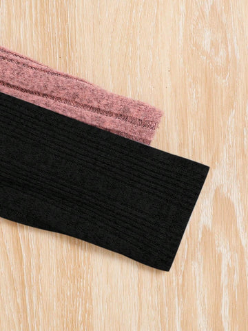 2pcs Young Girl Knitted Solid Color Crew Neck Fitted Casual Dress Set