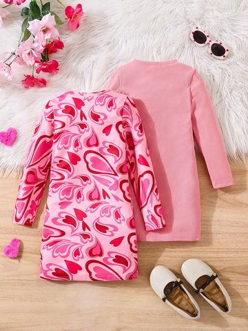 2pcs Young Girl Streetwear Sporty Long Sleeves Dress Set With Round Neck, Great For Casual & Daily Wear & School Daily In Spring And Autumn