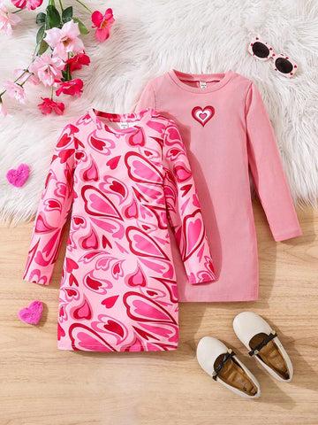 2pcs Young Girl Streetwear Sporty Long Sleeves Dress Set With Round Neck, Great For Casual & Daily Wear & School Daily In Spring And Autumn