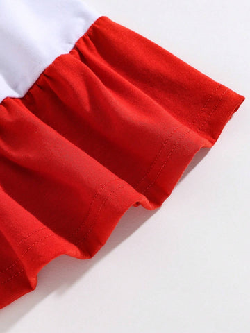 2pcs Young Girls' Casual Cute Multicolor Rainbow Splice Vest Dress, Spring/Summer