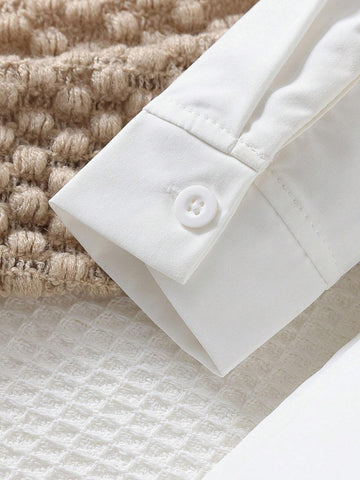 2pcs Young Girls Casual Pleated Long Sleeve Dress + Fashionable Plaid Vest Set