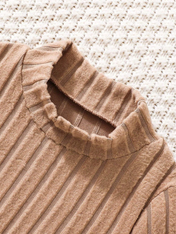 2pcs Young Girls Crew Neck Solid Color Knit Dress, Autumn & Winter