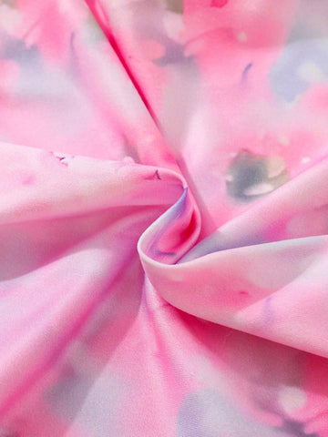 2pcs Young Girls' Cute Flower Cat Pattern Short Sleeve Tee With Faux Denim Print Pants Summer Set