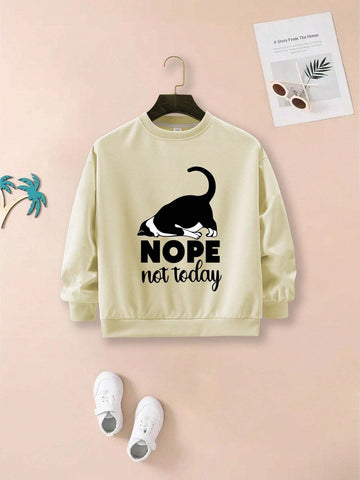 2pcs Young Girls Cute Printed Crewneck Sweatshirt + Casual Pants Fall/Winter Set