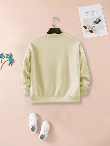 2pcs Young Girls Cute Printed Crewneck Sweatshirt + Casual Pants Fall/Winter Set